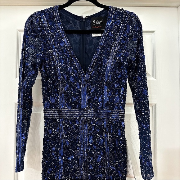 Mac Duggal 5002 Embellished Front Slit Long Sleeve Gown Midnight Blue sz 4 - Picture 5 of 10